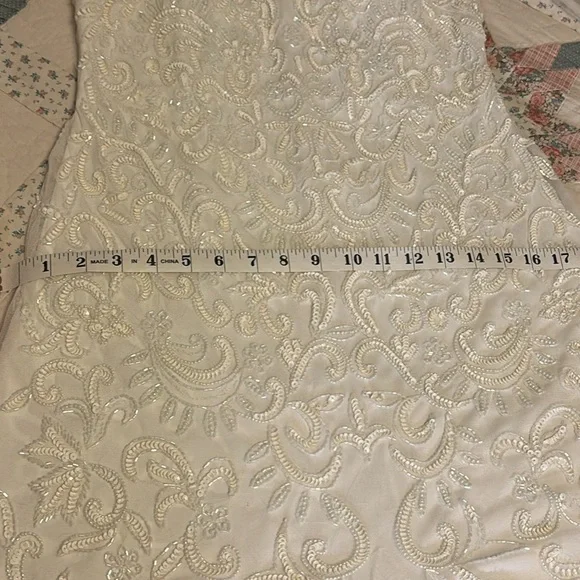 Ivory sequined wedding dress size 8 sheer beaded bodice and long sleeves long - Picture 9 of 9